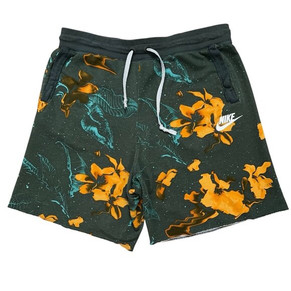 Nike Sweat Shorts Mens Size XL NSW French Terry Floral Print Drawstring Green - Picture 1 of 4